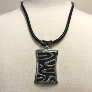 Leather Cord Metal Necklace and Earring Set NWOT